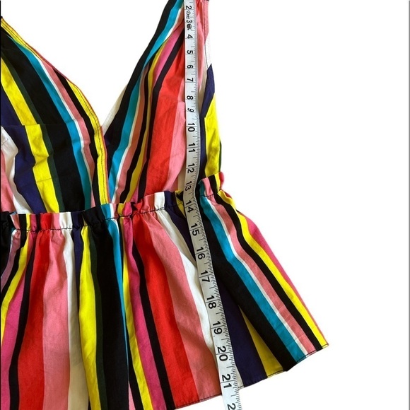 Asos women’s multicolor striped Cotton sleeveless peplum deep v neck top size 2 - Picture 4 of 7